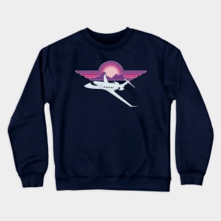 Bombardier Challenger 350 Jet Sunrise Pilot Wings Retro Aviation Design Crewneck Sweatshirt